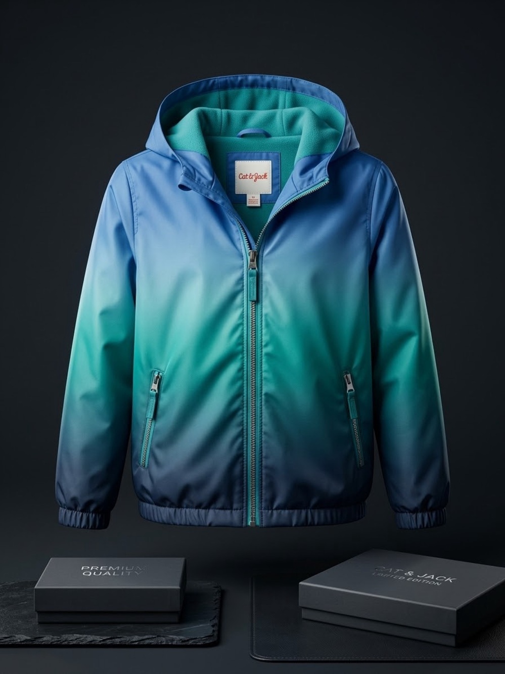 Cat & Jack Ombre Hooded Rain Jacket - Blue & Teal
